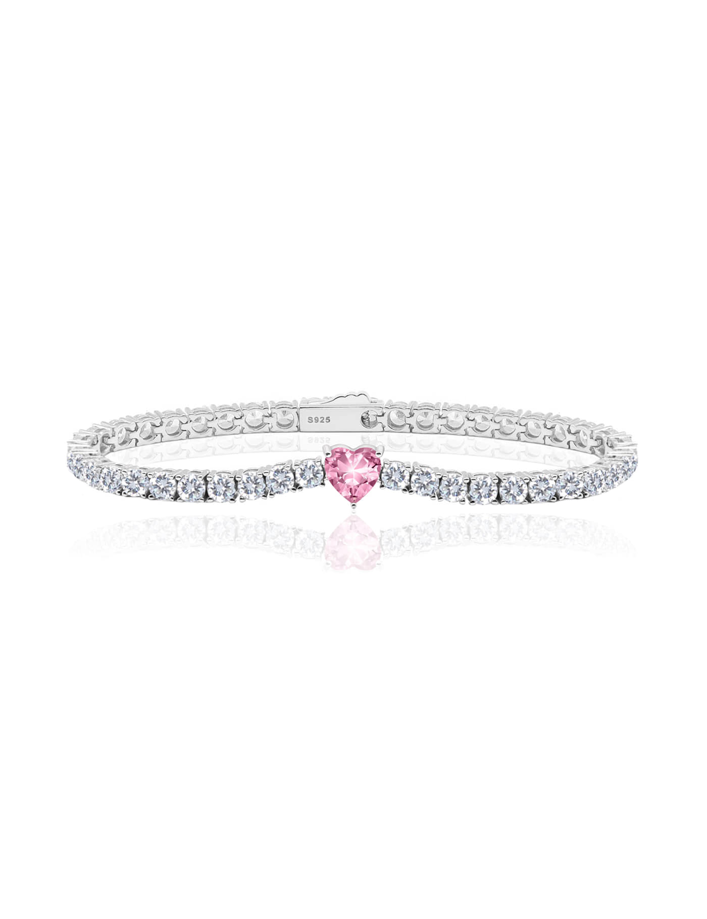 Ice single pink heart tennis bracelet (WG)