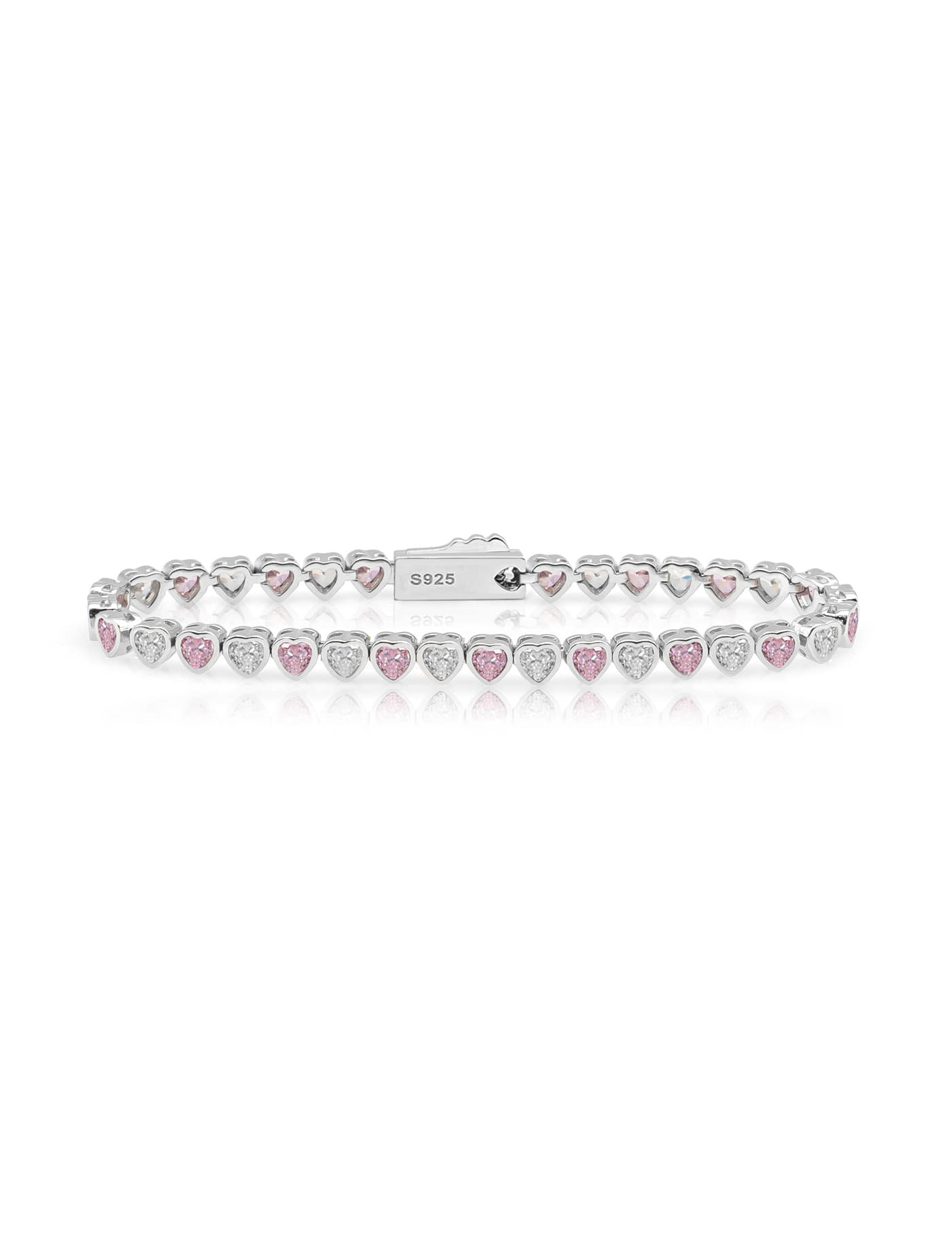 Ice block pink&amp;white heart tennis bracelet (WG)