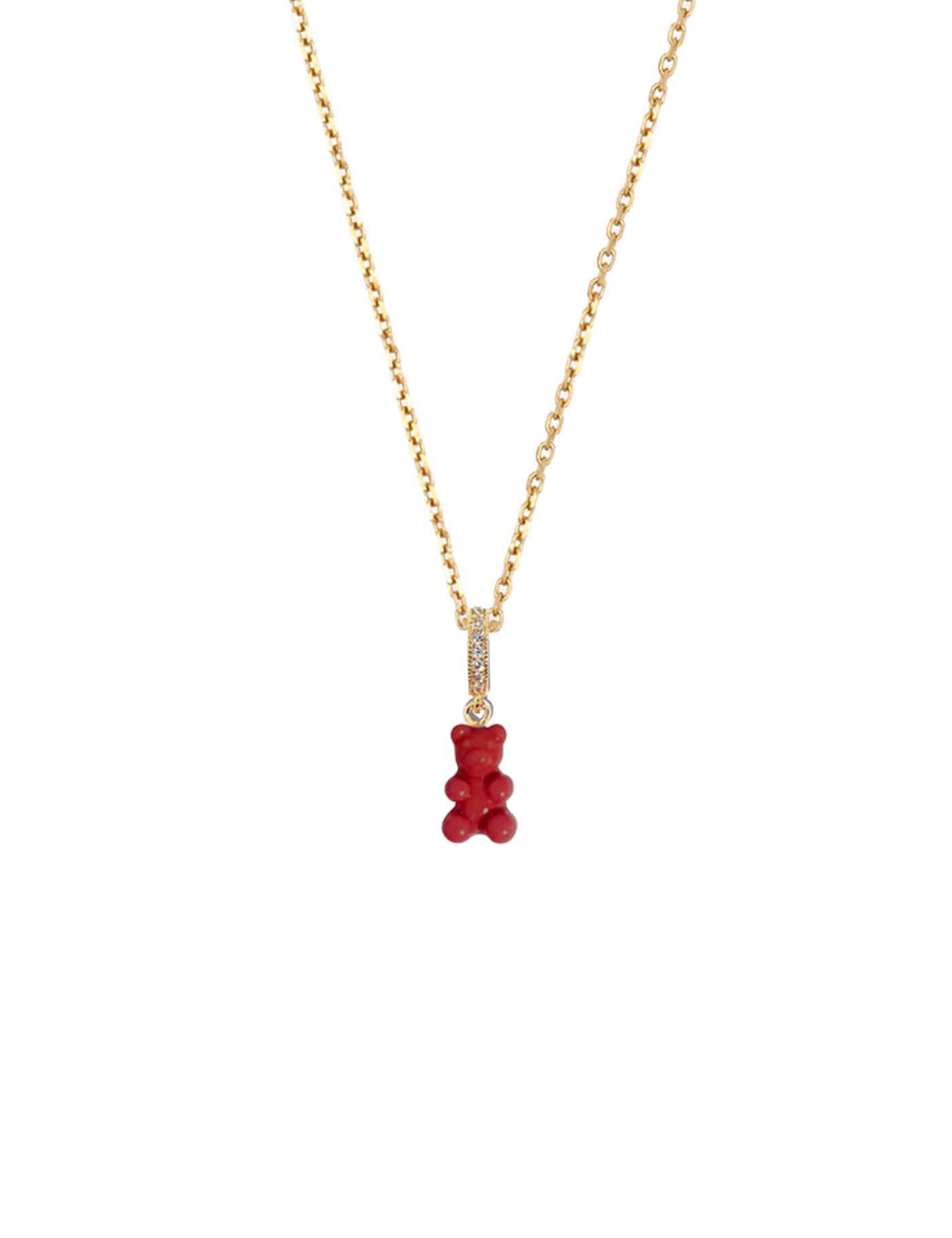 Ice color mini bear necklace ll (DEEP RED)