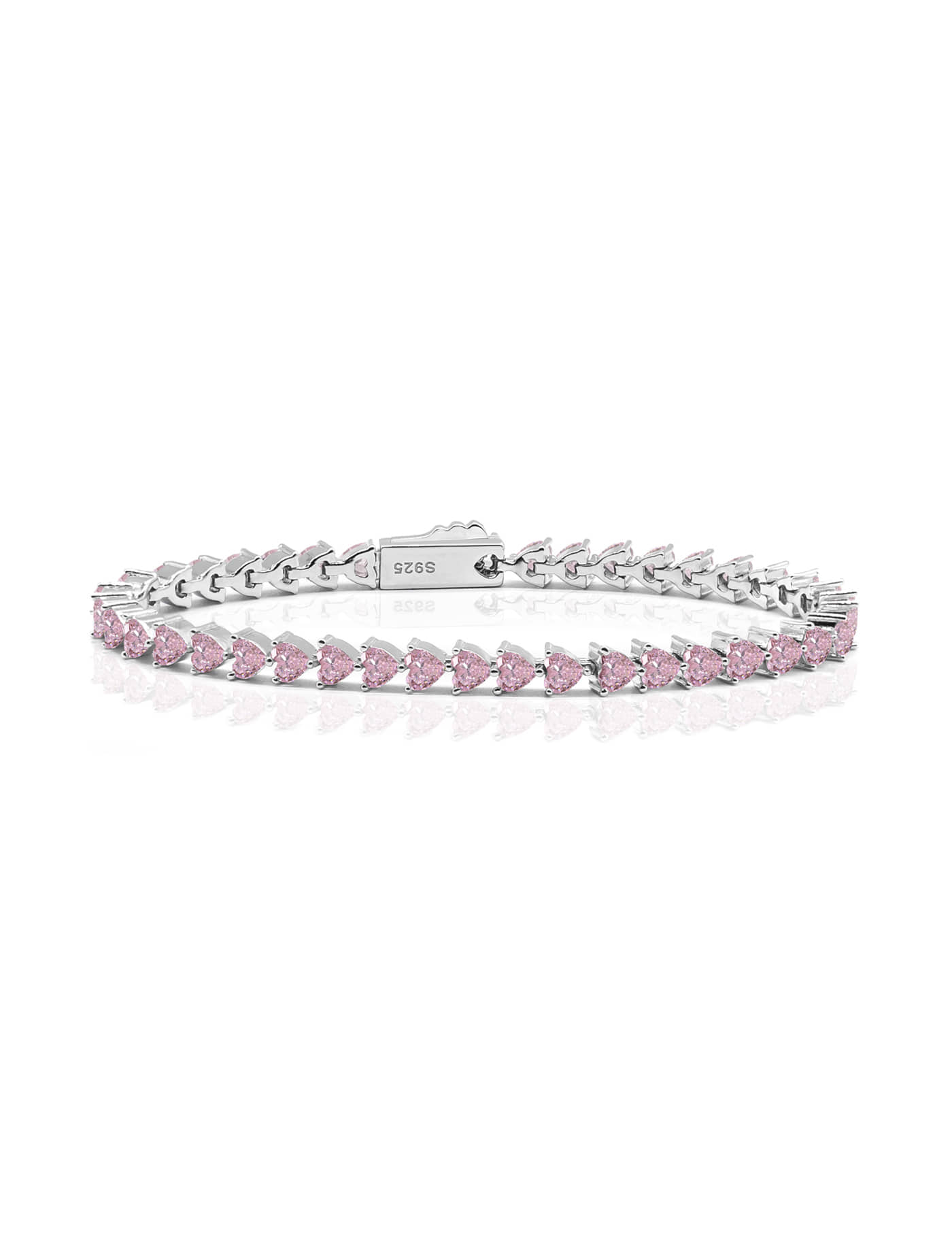 Ice hearts tennis bracelet pink (WG)