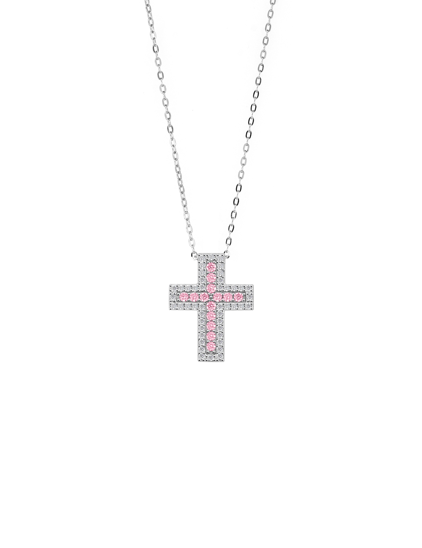 Ice croce necklace pink (WG)
